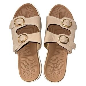 COFACE Slide Sandals Womens 8.5 Beige Comfort Double Strap Buckle